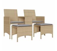 vidaXL Canapé de jardin 2 places avec table et tabourets Beige Poly rotin