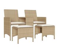 vidaXL Canapé de jardin 2 places avec table et tabourets Beige Poly rotin