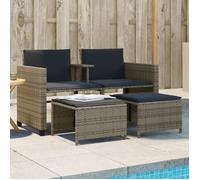 vidaXL Canapé de Jardin 2 Places avec Table et Tabourets, Fauteuils avec Coussins, Mobilier d'Extérieur Patio, Moderne, Gris 368418