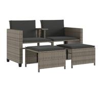 vidaXL Canapé de jardin 2 places avec table et tabourets Gris Poly rotin