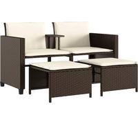 vidaXL Canapé de jardin 2 places avec table et tabourets Marron Poly rotin