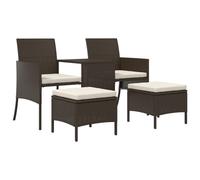 vidaXL Canapé de jardin 2 places avec table et tabourets Marron Poly rotin