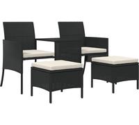 vidaXL Canapé de jardin 2 places avec table et tabourets noir poly rotin