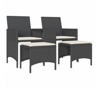 vidaXL Canapé de jardin 2 places avec table et tabourets – Noir poly rotin