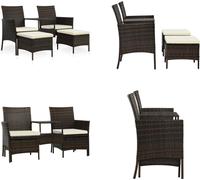 vidaXL Canapé de jardin 2 places avec table & pouf Poly rotin brun - Ensemble de canapés de jardin - Ensemble de canapés de jardin - Ensemble de canapés de jardin