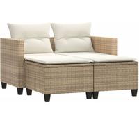 vidaXL Canapé de jardin 2 places avec tabourets Poly rotin Beige