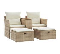vidaXL Canapé de jardin 2 places avec tabourets Beige Poly rotin