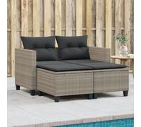 vidaXL Canapé de jardin 2 places avec tabourets gris clair poly rotin