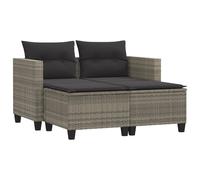 vidaXL Canapé de jardin 2 places avec tabourets - poly rotin - gris clair