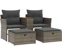 vidaXL Canapé de jardin 2 places avec tabourets Gris Poly rotin