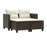 vidaXL Canapé de jardin 2 places avec tabourets Marron Poly rotin