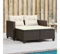 vidaXL Canapé de jardin 2 places avec tabourets marron résine tressée