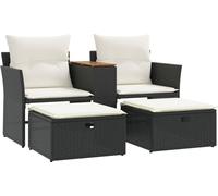 vidaXL Canapé de jardin 2 places avec tabourets Noir Poly Rattan