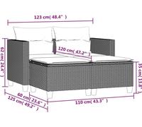 vidaXL Canapé de jardin 2 places avec tabourets – Poly Rattan – Noir
