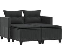 vidaXL Canapé de jardin 2 places avec tabourets Poly Rattan Noir