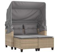 vidaXL Canapé de jardin 2 places avec toit et tabourets – Beige poly rotin
