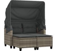 vidaXL Canapé de jardin 2 places avec toit et tabourets gris clair Poly rotin