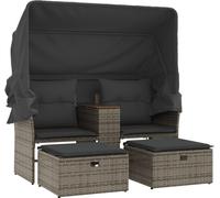 vidaXL Canapé de jardin 2 places avec toit et tabourets Gris Poly rotin
