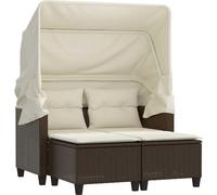 vidaXL Canapé de jardin 2 places avec toit et tabourets - Marron poly rotin