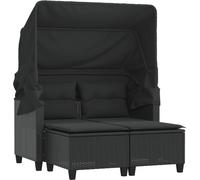 vidaXL Canapé de jardin 2 places avec toit et tabourets – Noir Poly rotin