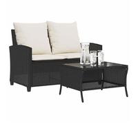 vidaXL Canapé de jardin 2 places avec coussins & table noir Poly rotin