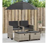 vidaXL Canapé de jardin 2 places parasol et tabouret gris clair poly rotin