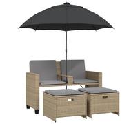 vidaXL Canapé de jardin 2 places parasol et tabouret Beige Poly-Rotin