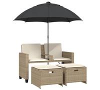 vidaXL Canapé de jardin 2 places parasol et tabouret Beige Poly-Rotin