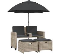 vidaXL Canapé de jardin 2 places parasol et tabouret gris clair poly rotin