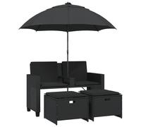 vidaXL Canapé de jardin 2 places parasol et tabouret noir poly rotin
