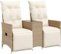 vidaXL Canapé de jardin 2 places réglable avec table Poly rotin Beige