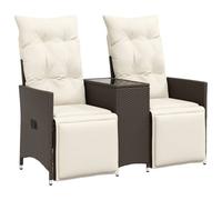 vidaXL Canapé de jardin 2 places réglable avec table Marron Poly rotin