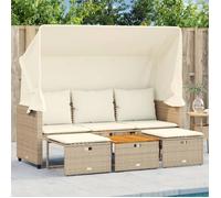 vidaXL Canapé de jardin 3 places avec auvent et tabourets beige rotin 365455