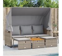 vidaXL Canapé d'extérieur 3 places avec toit et tabourets Gris Poly rotin