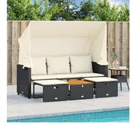 vidaXL Canapé d'extérieur 3 places avec toit et tabourets Noir Poly-Rotin