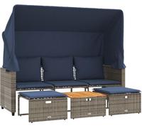 vidaXL Canapé de jardin 3 places avec baldaquin et tabourets Gris Poly rotin