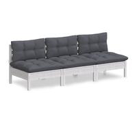 vidaXL Canapé 3 places de jardin en pin massif avec coussin anthracite