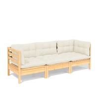 vidaXL Bois de Pin Solide Canapé 3 Places de Jardin et Coussins Canapé d'Extérieur Meuble de Terrasse Meuble d'Extérieur 3096100