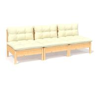 vidaXL Canapé de jardin 3 places avec coussin crème pin massif