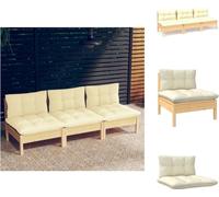 vidaXL Canapé de jardin 3 places avec coussin crème pin massif - Canapés de jardin