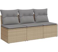 vidaXL Canapé de jardin 3 places avec coussins Beige Poly Rattan