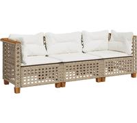 Canapé de jardin avec coussins 3 places beige résine tressée
