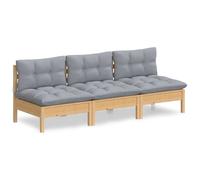 vidaXL Bois de Pin Solide Canapé 3 Places de Jardin et Coussins Canapé d'Extérieur Meuble de Terrasse Meuble d'Extérieur 3096075