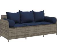 vidaXL Canapé de jardin avec coussins 3 places gris résine tressée, canapé d'extérieur, meuble de jardin, meuble de patio, 4104179