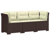vidaXL : Canapé de jardin 3 places avec coussins, imitation rotin, en polypropylène, couleur marron
