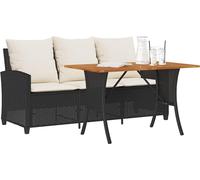 vidaXL Canapé de jardin 3 places avec coussins et table – Poly rotin Noir