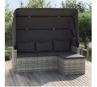 vidaXL Canapé de jardin 3 places avec toit et repose-pieds – Poly rotin, gris