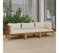 vidaXL Canapé de jardin 3 places avec coussins Crème Bois massif Acacia