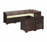 vidaXL : Canapé de jardin pour 7 personnes avec coussins, imitation rotin, en plastique PP, couleur marron