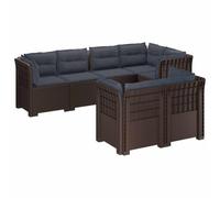 vidaXL : Canapé de jardin pour 7 personnes avec coussins, imitation rotin, en plastique PP, couleur marron